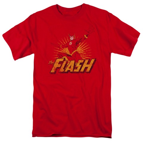 Jla-Flash Rough Distress Short Sleeve Adult 18-1 Tee- Red - Small