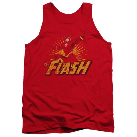 Jla-Flash Rough Distress Adult Tank Top- Red - 2X