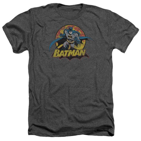 Jla-Batman Rough Distress Adult Heather Tee- Charcoal - 2X