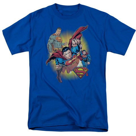 Jla-Superman Collage Short Sleeve Adult 18-1 Tee- Royal - Medium