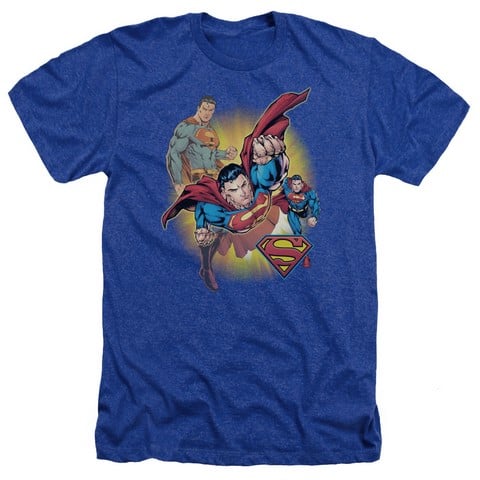 Jla-Superman Collage Adult Heather Tee- Royal - Small