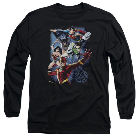 Jla-Galactic Attack Color Long Sleeve Adult 18-1 Tee- Black - Small