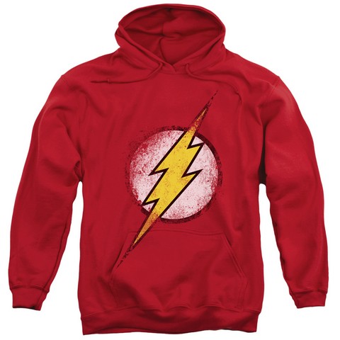 Jla-Destroyed Flash Logo Adult Pull-Over Hoodie- Red - Small