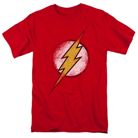 Jla-Destroyed Flash Logo Short Sleeve Adult 18-1 Tee- Red - 3X