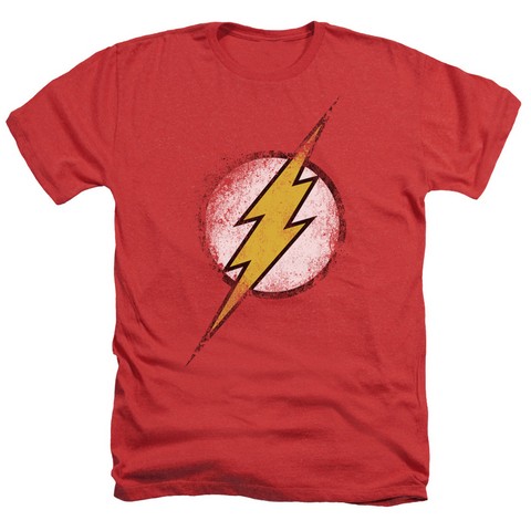 Jla-Destroyed Flash Logo Adult Heather Tee- Red - Large