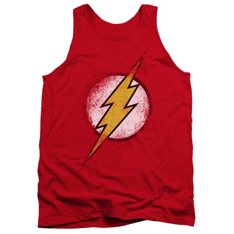Jla-Destroyed Flash Logo Adult Tank Top, Red - Medium