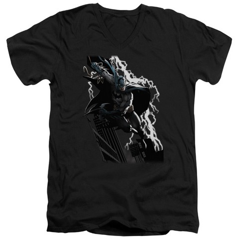 Jla-Lighting Crashes Short Sleeve Adult V-Neck 30-1 Tee- Black - Medium