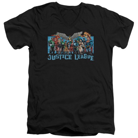 Jla-League Lineup Short Sleeve Adult V-Neck 30-1 Tee- Black - Large