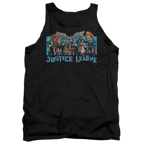 Jla-League Lineup Adult Tank Top- Black - Medium