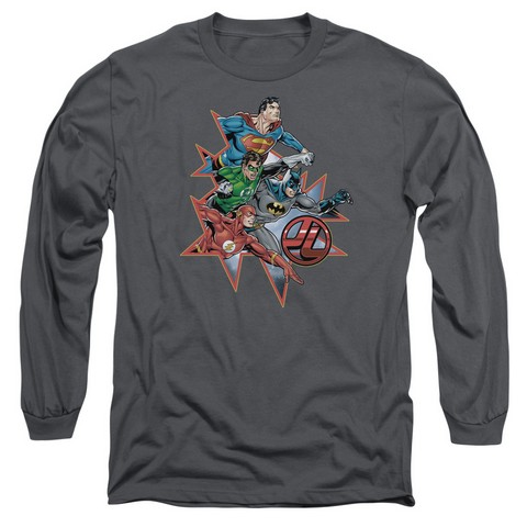 Jla-Starburst Long Sleeve Adult 18-1 Tee- Charcoal - Small