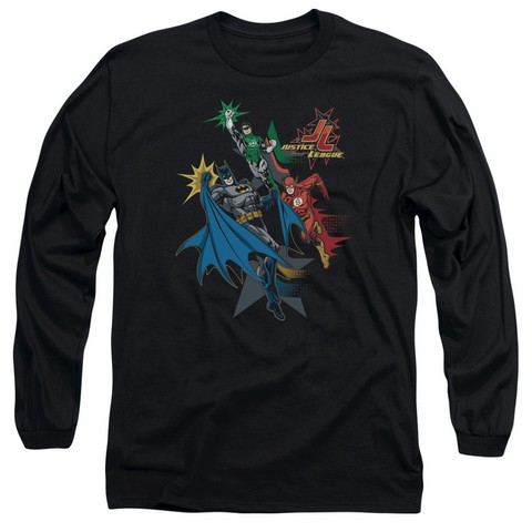Jla-Action Stars Long Sleeve Adult 18-1 Tee- Black - Medium