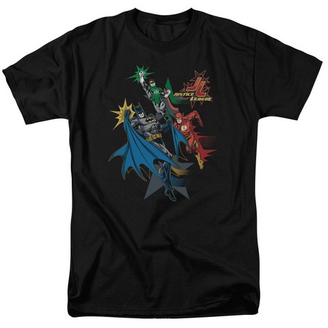 Jla-Action Stars Short Sleeve Adult 18-1 Tee- Black - Medium