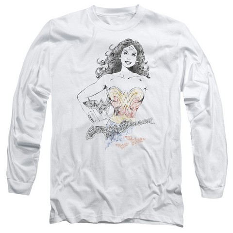 Dco Jla-Wonder Squiggles Long Sleeve Adult 18-1 Tee- White - Medium