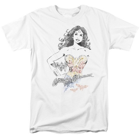 Dco Jla-Wonder Squiggles Short Sleeve Adult 18-1 Tee- White - Medium