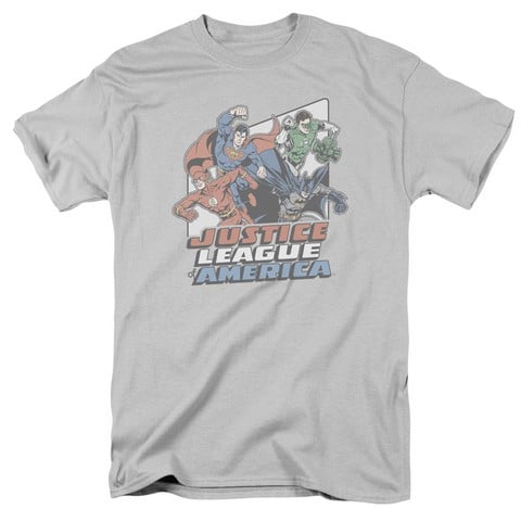 Jla-Four Against Crime Short Sleeve Adult 18-1 Tee- Silver - Medium