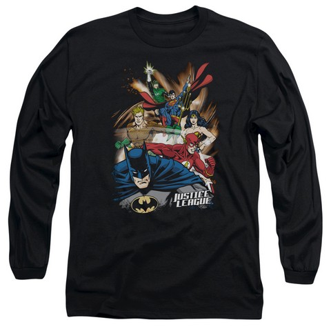 Jla-Starburst Long Sleeve Adult 18-1 Tee- Black - Medium