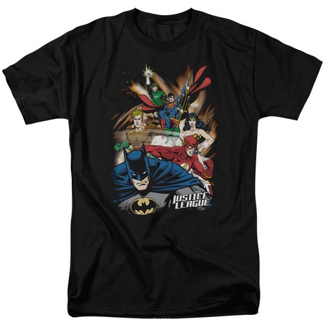 Jla-Starburst Short Sleeve Adult 18-1 Tee- Black - Large