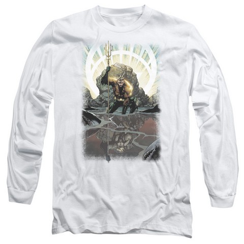Jla-Brightest Day Aquaman Long Sleeve Adult 18-1 Tee- White - Medium