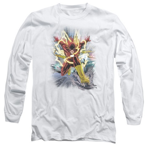 Jla-Brightest Day Flash Long Sleeve Adult 18-1 Tee- White - Small