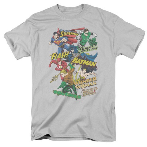 Jla-Justice Collage Short Sleeve Adult 18-1 Tee - Silver - Small