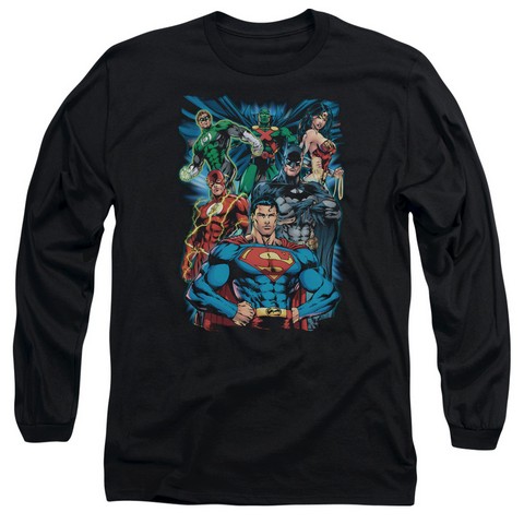 Jla-Justice Is Served Long Sleeve Adult 18-1 Tee- Black - Medium