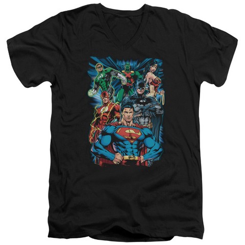 Jla-Justice Is Served Short Sleeve Adult V-Neck 30-1 Tee- Black - Medium