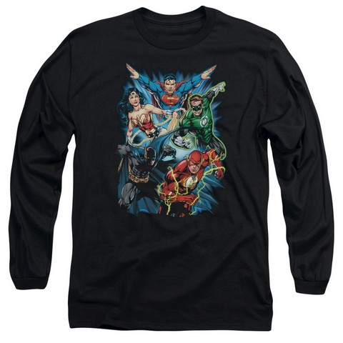 Jla-Jl Assemble Long Sleeve Adult 18-1 Tee- Black - Medium