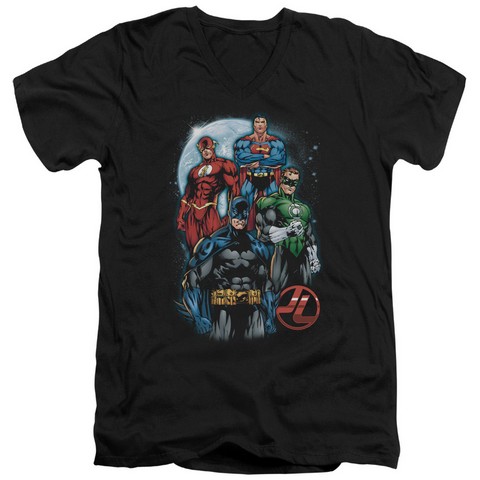 Jla-The Four Short Sleeve Adult V-Neck 30-1 Tee- Black - Medium