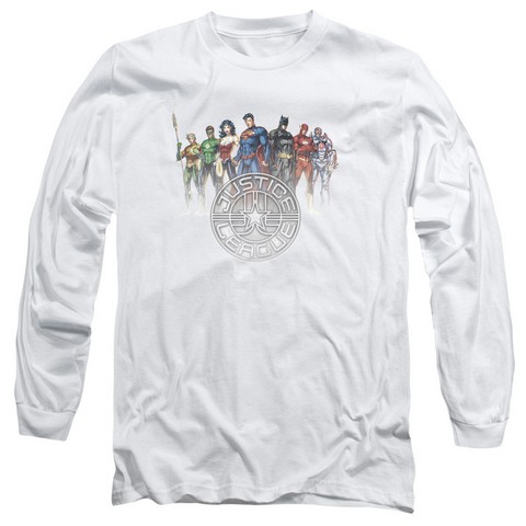 Jla-Circle Crest Long Sleeve Adult 18-1 Tee- White - Small