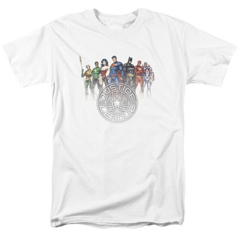 Jla-Circle Crest Short Sleeve Adult 18-1 Tee- White - Small