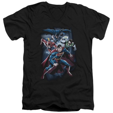 Jla-Cosmic Crew Short Sleeve Adult V-Neck 30-1 Tee- Black - Medium
