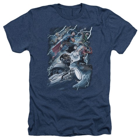 Jla-Ride The Lightening Adult Heather Tee- Navy - Small