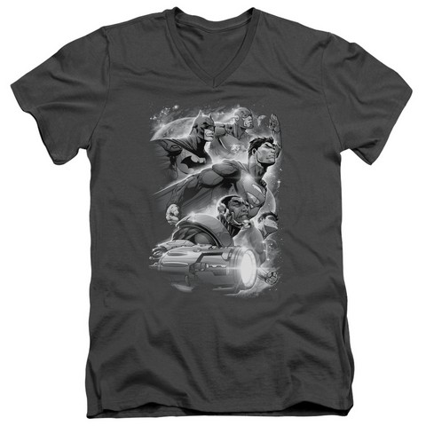 Jla-Atmospheric Short Sleeve Adult V-Neck 30-1 Tee, Charcoal - Medium