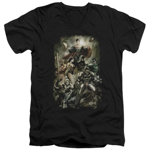 Jla-Aftermath Short Sleeve Adult V-Neck 30-1 Tee- Black - Medium