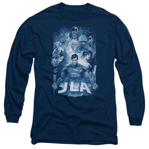 Jla-Burst Long Sleeve Adult 18-1 Tee- Navy - Medium