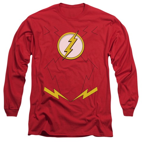 Jla-New Flash Costume Long Sleeve Adult 18-1 Tee, Red - Medium