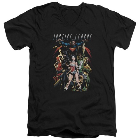 Jla-Dark Days Short Sleeve Adult V-Neck 30-1 Tee- Black - Medium