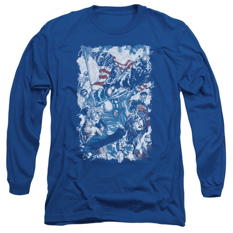 Jla-American Justice Long Sleeve Adult 18-1 Tee- Royal - Medium