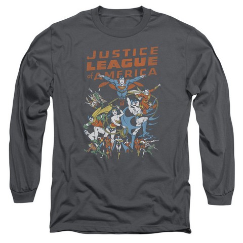 Jla-Big Group Long Sleeve Adult 18-1 Tee- Charcoal - Medium