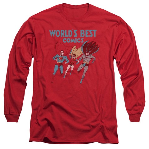 Jla-Worlds Best Long Sleeve Adult 18-1 Tee- Red - Small