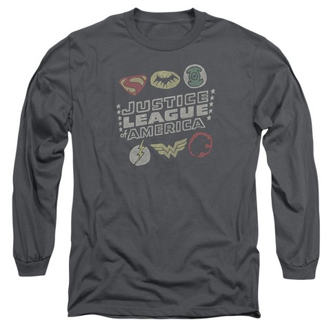 Jla-Symbols Long Sleeve Adult 18-1 Tee- Charcoal - Medium