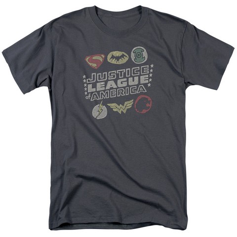 Jla-Symbols Short Sleeve Adult 18-1 Tee- Charcoal - Medium