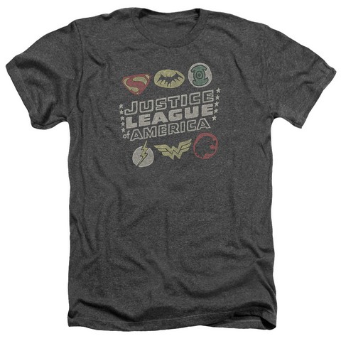 Jla-Symbols Adult Heather Tee- Charcoal - 2X