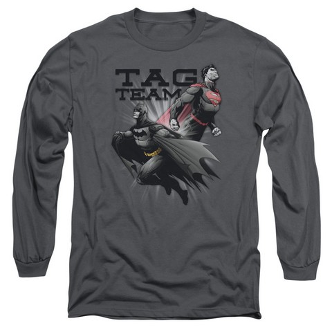 Jla-Tag Team Long Sleeve Adult 18-1 Tee- Charcoal - 2X