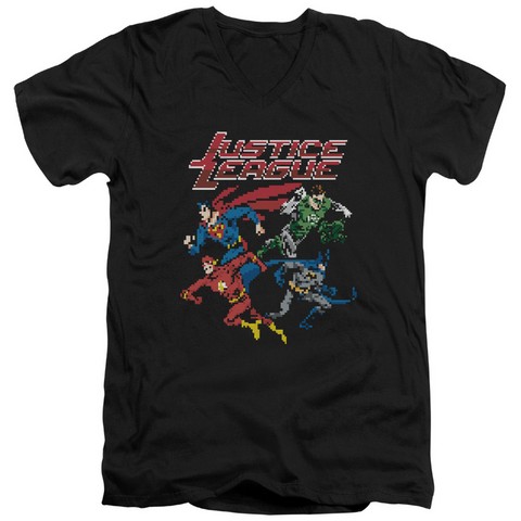 Jla-Pixel League Short Sleeve Adult V-Neck 30-1 Tee- Black - Small -  Trevco, JLA434-AV-1