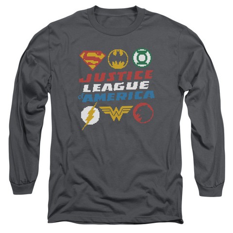 Jla-Pixel Logos Long Sleeve Adult 18-1 Tee- Charcoal - Large -  Trevco, JLA435-AL-3