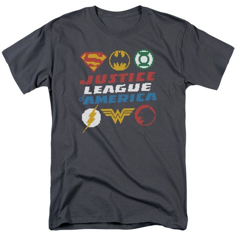 Jla-Pixel Logos Short Sleeve Adult 18-1 Tee- Charcoal - 4X -  Trevco, JLA435-AT-7
