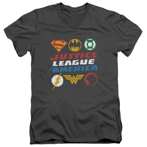 Jla-Pixel Logos Short Sleeve Adult V-Neck 30-1 Tee- Charcoal - Large -  Trevco, JLA435-AV-3