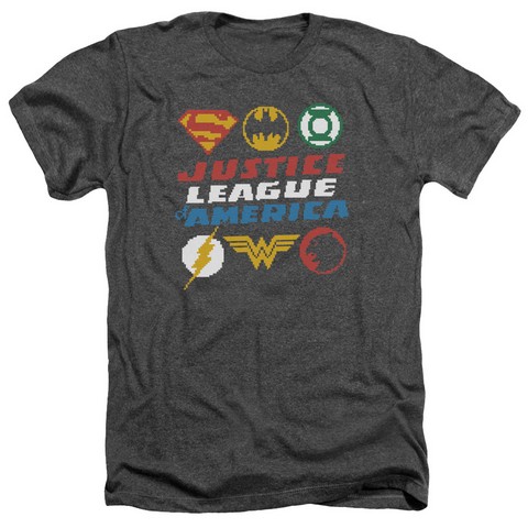 Jla-Pixel Logos Adult Heather Tee- Charcoal - Small