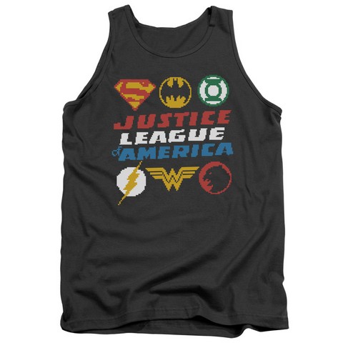 Jla-Pixel Logos Adult Tank Top- Charcoal - Large
